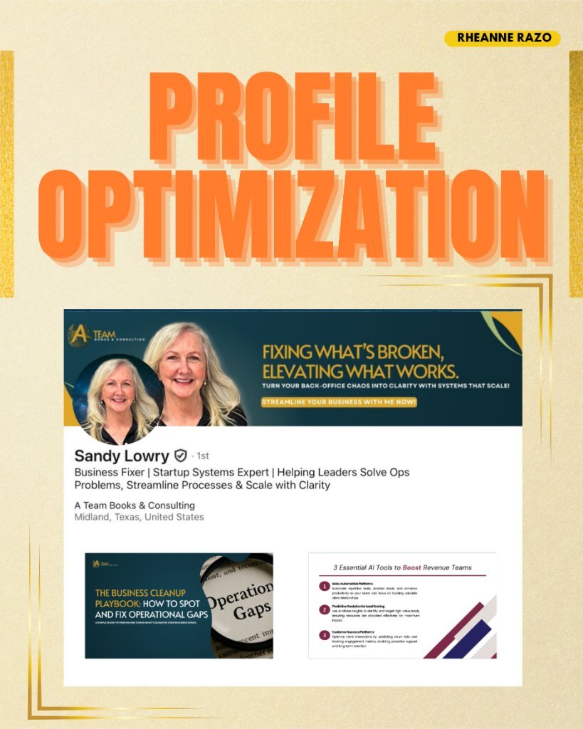 Sandy Lowry’s finished profile, showing the coordinated banner, headline, and Featured section from the original case study