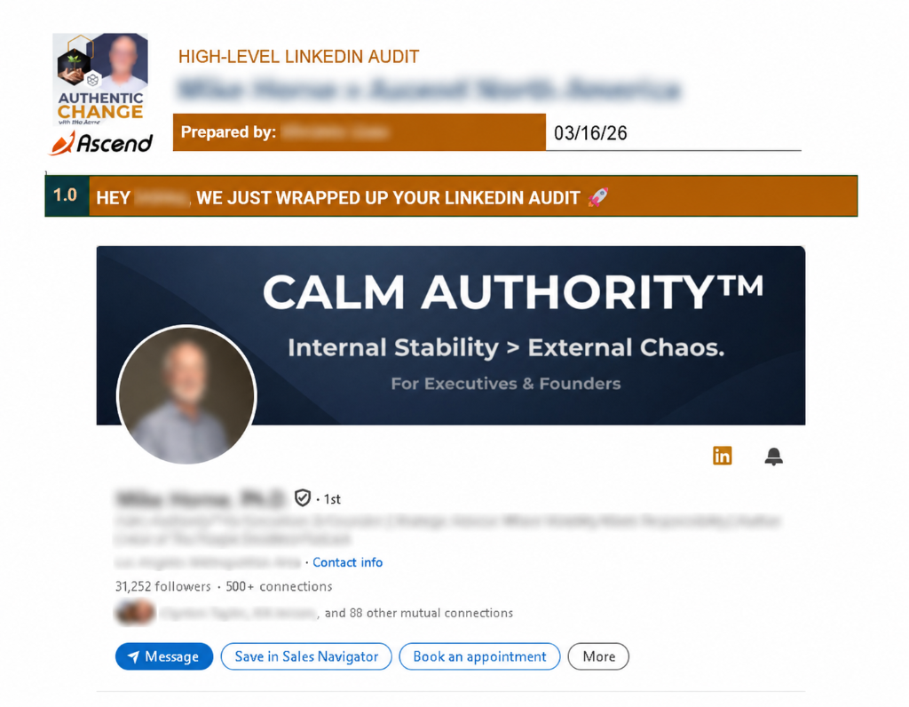 A real high-level LinkedIn audit prepared by Rheanne Razo, with private profile information protected