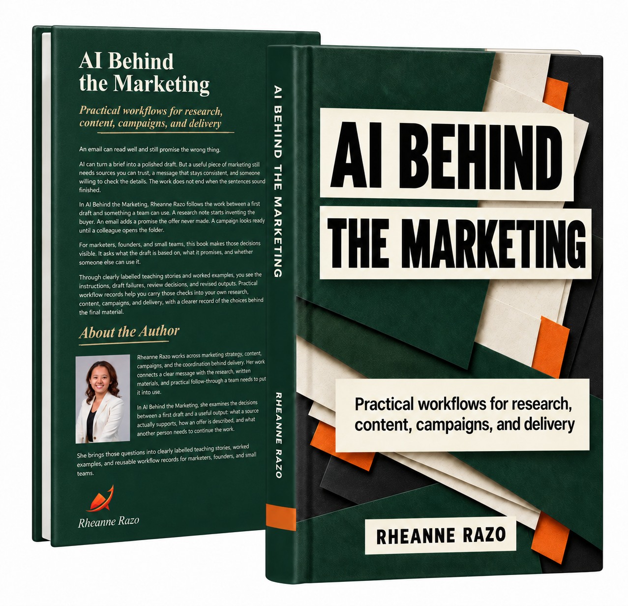 AI Behind the Marketing, 3D front-and-back working cover by Rheanne Razo