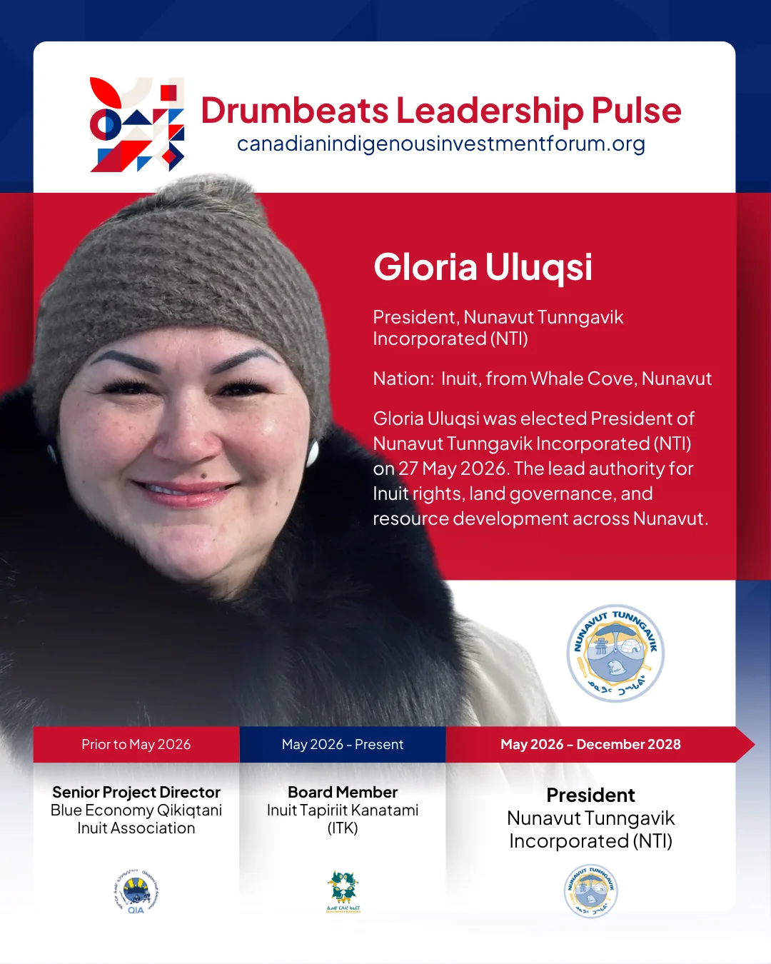 Drumbeats Leadership Pulse campaign graphic featuring Gloria Uluqsi