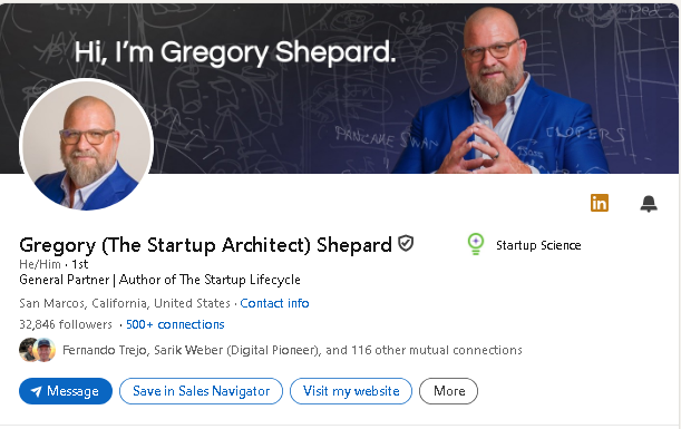 Gregory Shepard’s original LinkedIn profile captured inside Rheanne’s March 2026 audit